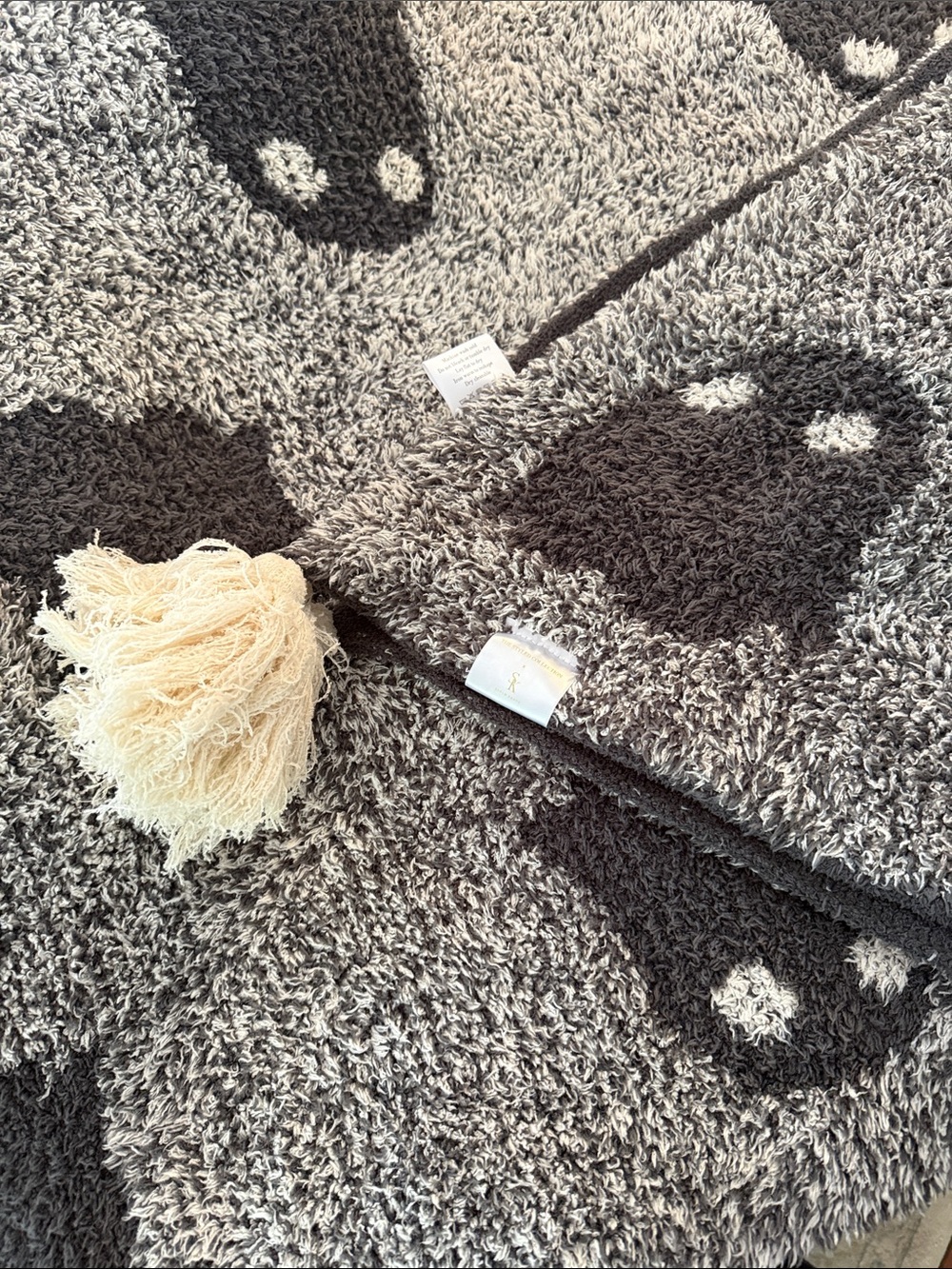 The Styled Collection Plush Black and Gray blanket/throw w/Cream Tassel Accent